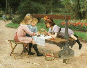 Children eating cherries